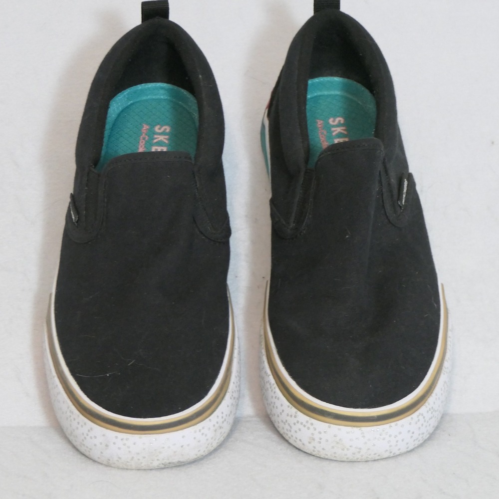 Skechers Womens Slip On Sneakers 7 Black Multi Color Glitter Streetwear Skater